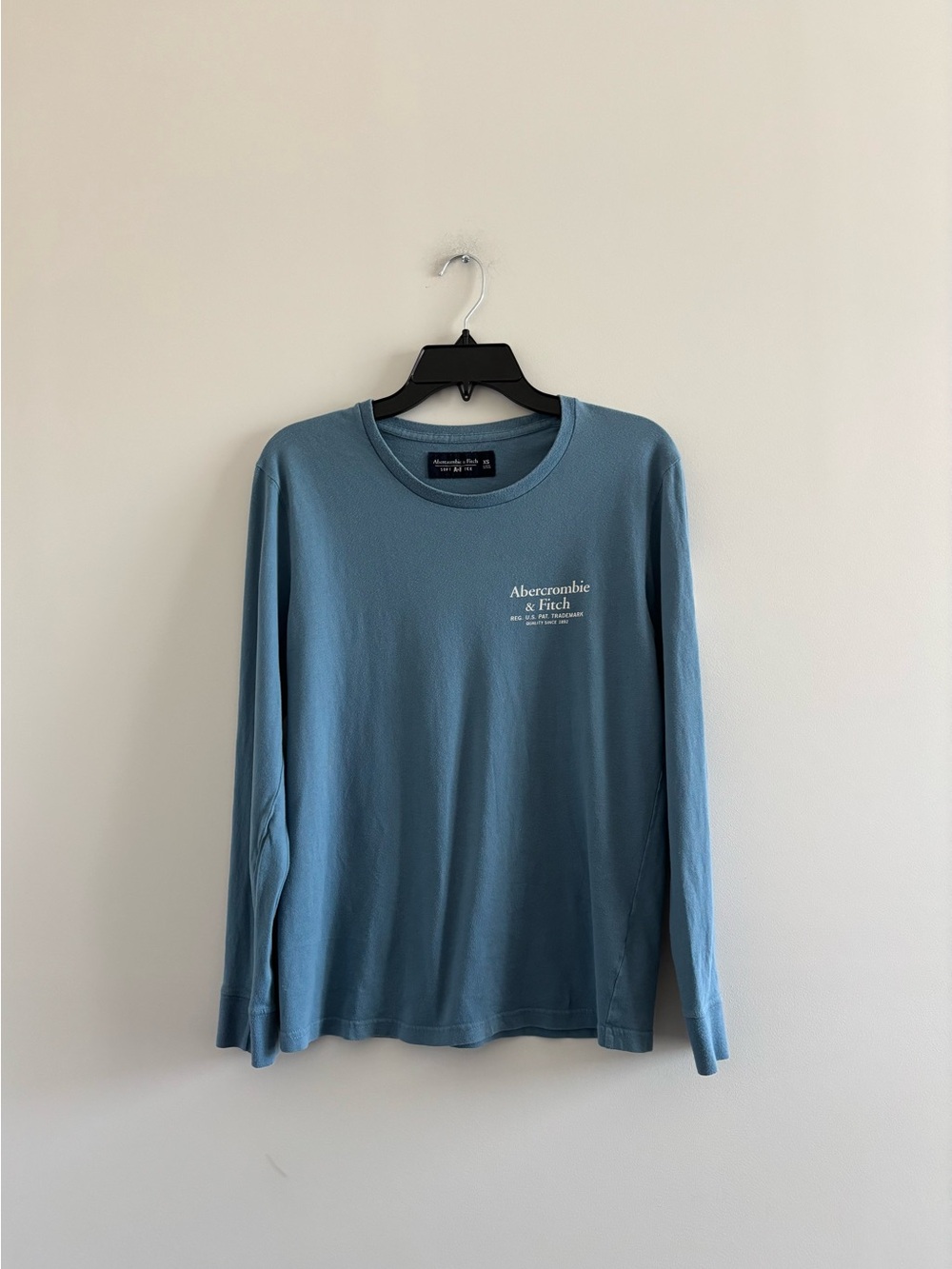 Abercrombie & Fitch T-Shirt Blue Cotton Long Sleeve Logo Spellout Mens XS Y2K
